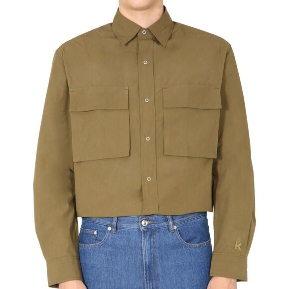 KENZO Button Down Cargo Maxi Pocket Oversized Fit Cotton Green Logo OverShirt  M - Picture 16 of 16
